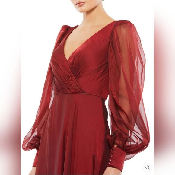 Mac Duggal SHEER BLOUSON SLEEVE GOWN NWT size 4 Garnet Red (67873) - Picture 3 of 6